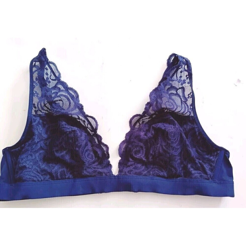 Victoria's Secret PINK Plunge Bralette Size Large Navy Blue Lace Adjustable